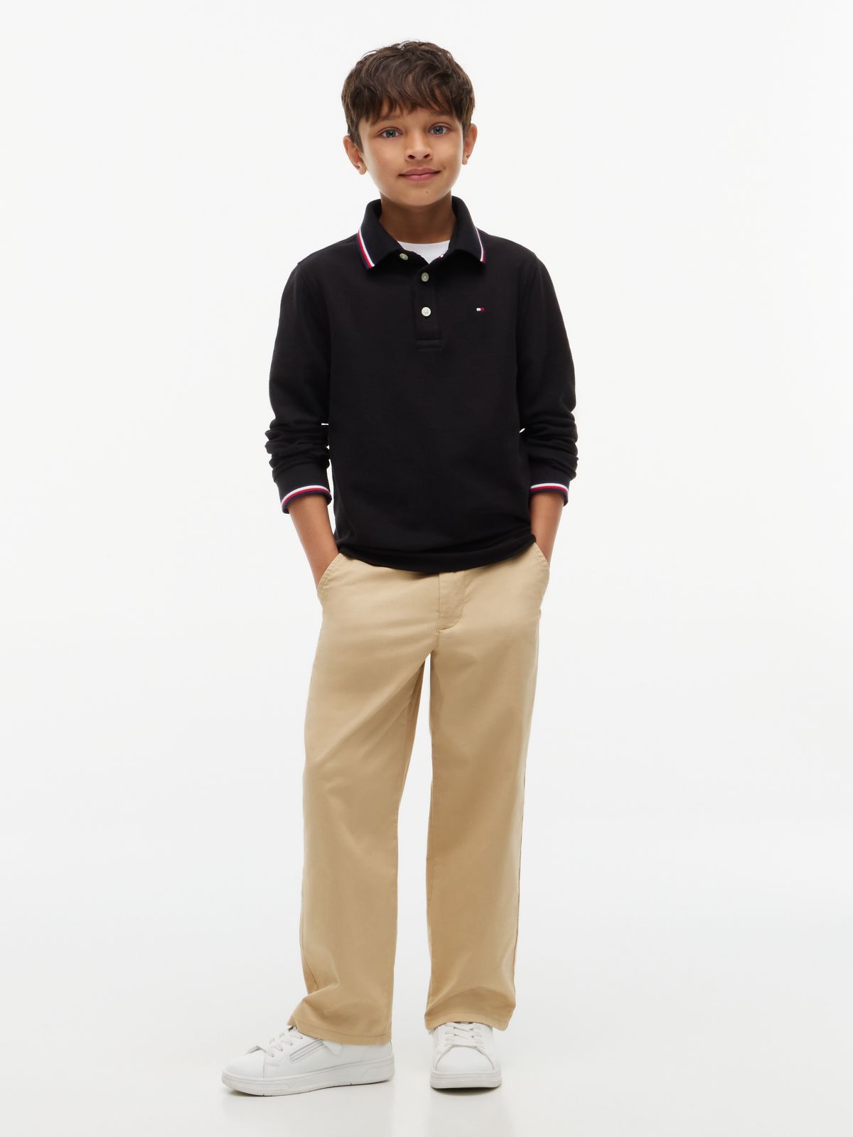 Kids' Long-Sleeve Tommy Wicking Polo — Black