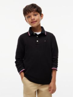 Kids' Long-Sleeve Tommy Wicking Polo — Black 1