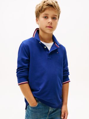Kids' Long-Sleeve Tipped Polo, Blue Ink