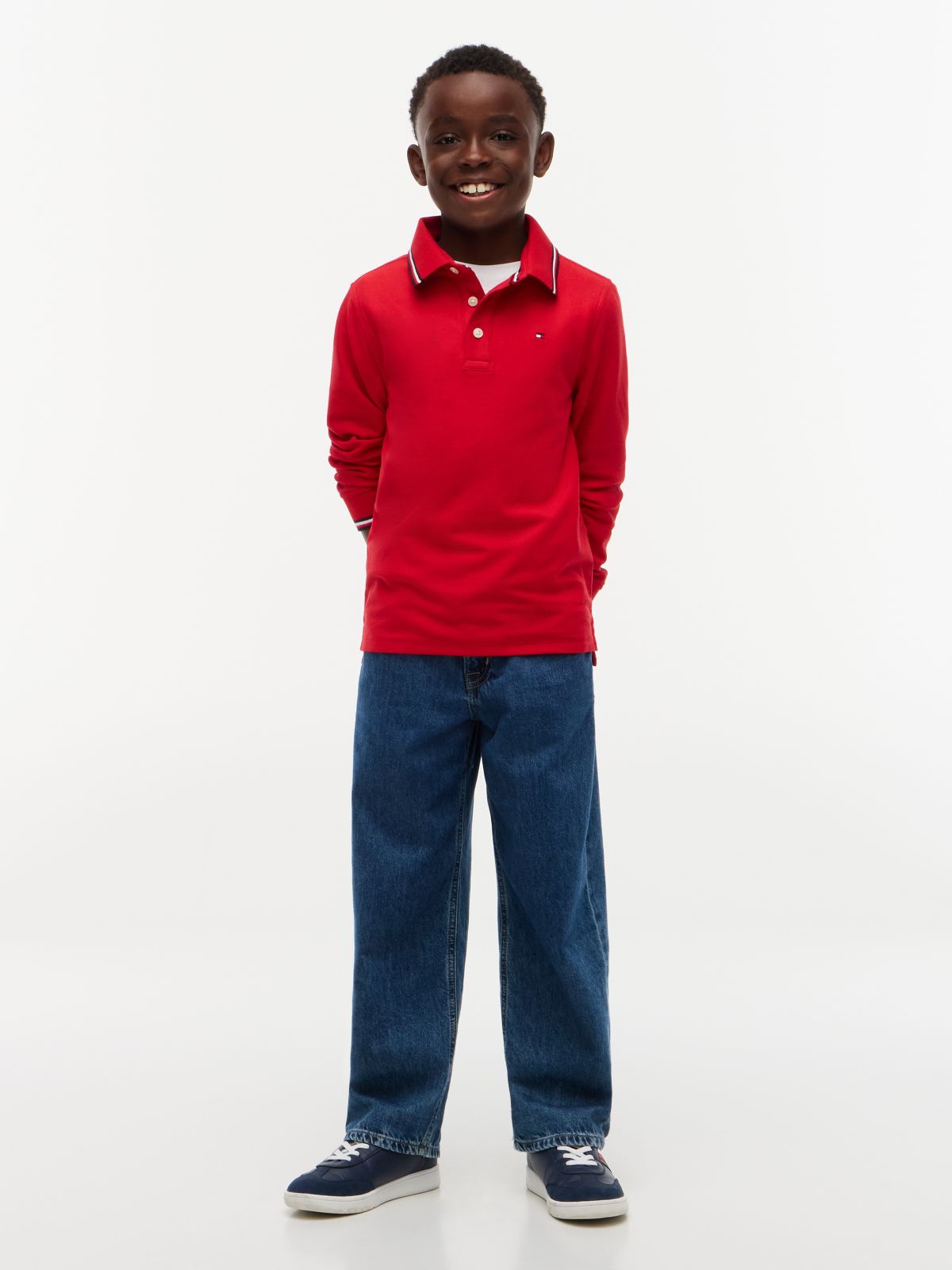 Kids' Long-Sleeve Tommy Wicking Polo — Red