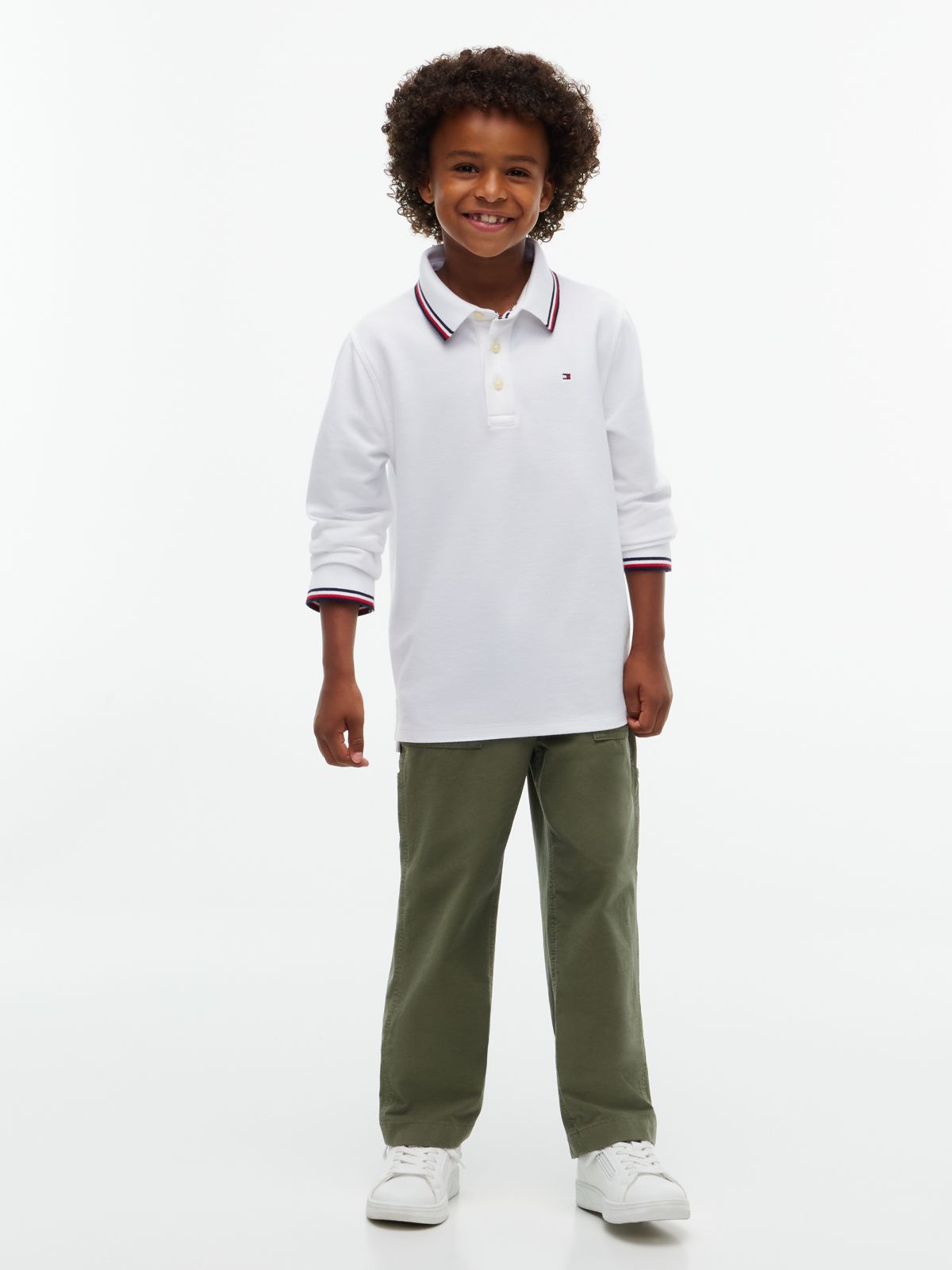 Kids' Long-Sleeve Tommy Wicking Polo — Optic White