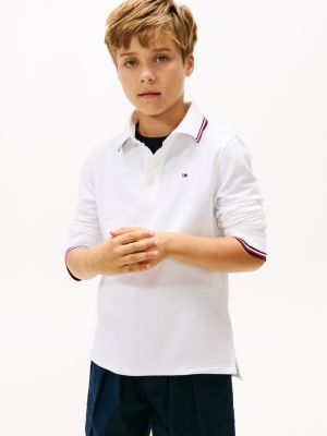 Kids' Long-Sleeve Tipped Polo, Optic White