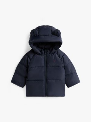 Babies' Hooded Bear Puffer Jacket, Navy Blue