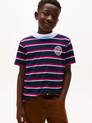 Kids' Stripe Logo T-Shirt, Navy Blue