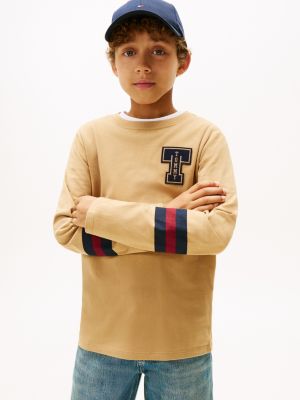 Kids' Long-Sleeve Stripe Logo T-Shirt, Classic Khaki