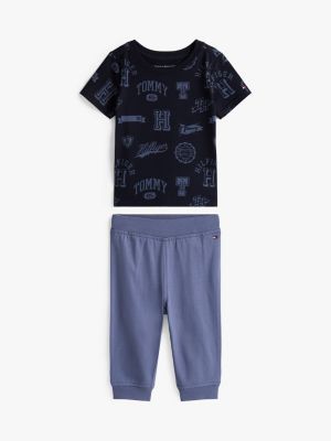 Babies' Allover Logo Shirt and Pant Set, Navy Blue