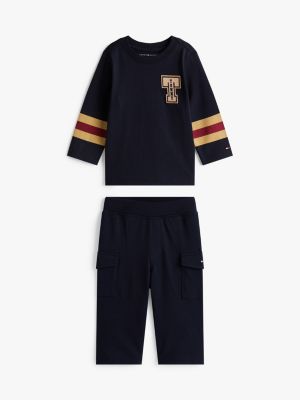 Babies' Varsity T-Shirt and Pant Set, Navy Blue