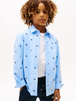 Kids' Allover Logo Stretch Shirt, Vessel Blue