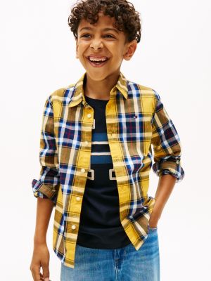 Kids' Plaid Stretch Shirt, Amber Flare