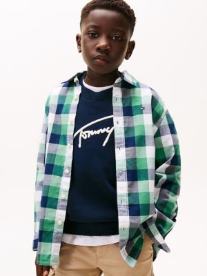 Kids' Buffalo Check Stretch Shirt, Academia Green