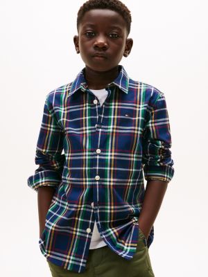 Kids' Plaid Stretch Shirt, Carbon Navy