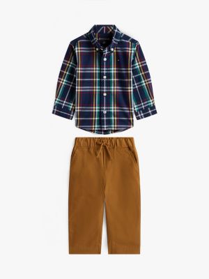 Babies' Plaid Shirt and Pant Set, Carbon Navy