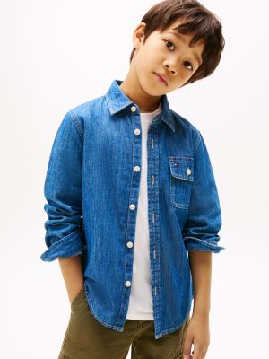 Kids' Chambray Shirt, Dark Wash