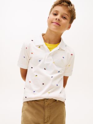Kids' Allover Flag Logo Polo, Ecru