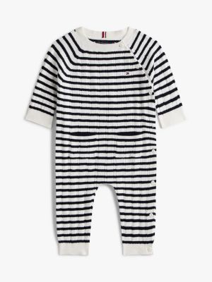 Babies' Stripe Cable Knit Coverall, Ecru