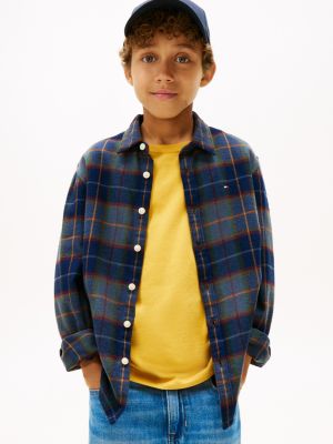 Kids' Plaid Brushed Flannel Shirt, Fossil Blue