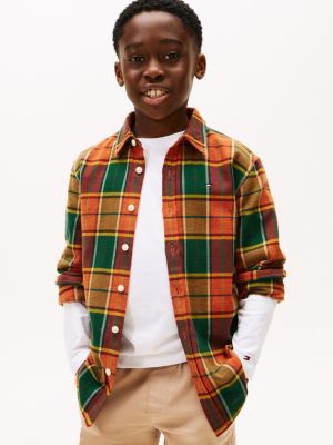 Kids' Plaid Brushed Flannel Shirt, Academia Green