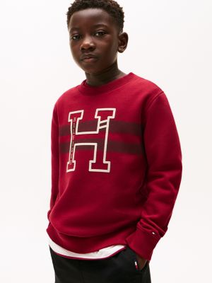 Kids' H Logo Stripe Sweatshirt, Rouge