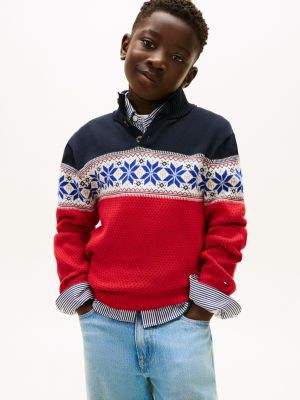 Kids' Fair Isle Mockneck Sweater, Primary Red