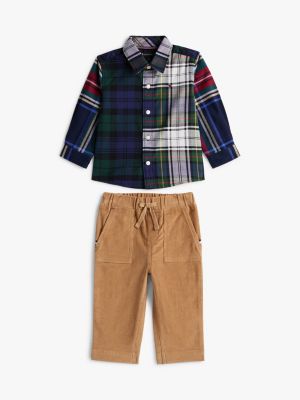 Babies' Mixed Plaid Shirt & Pant Set, Carbon Navy