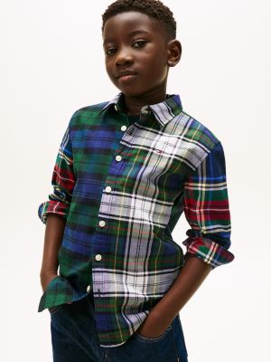 Kids' Holiday Mixed Plaid Stretch Shirt, Carbon Navy