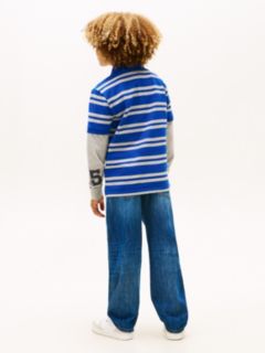 Kids' Logo Stripe Layered-Look Polo — Wedge Blue 4
