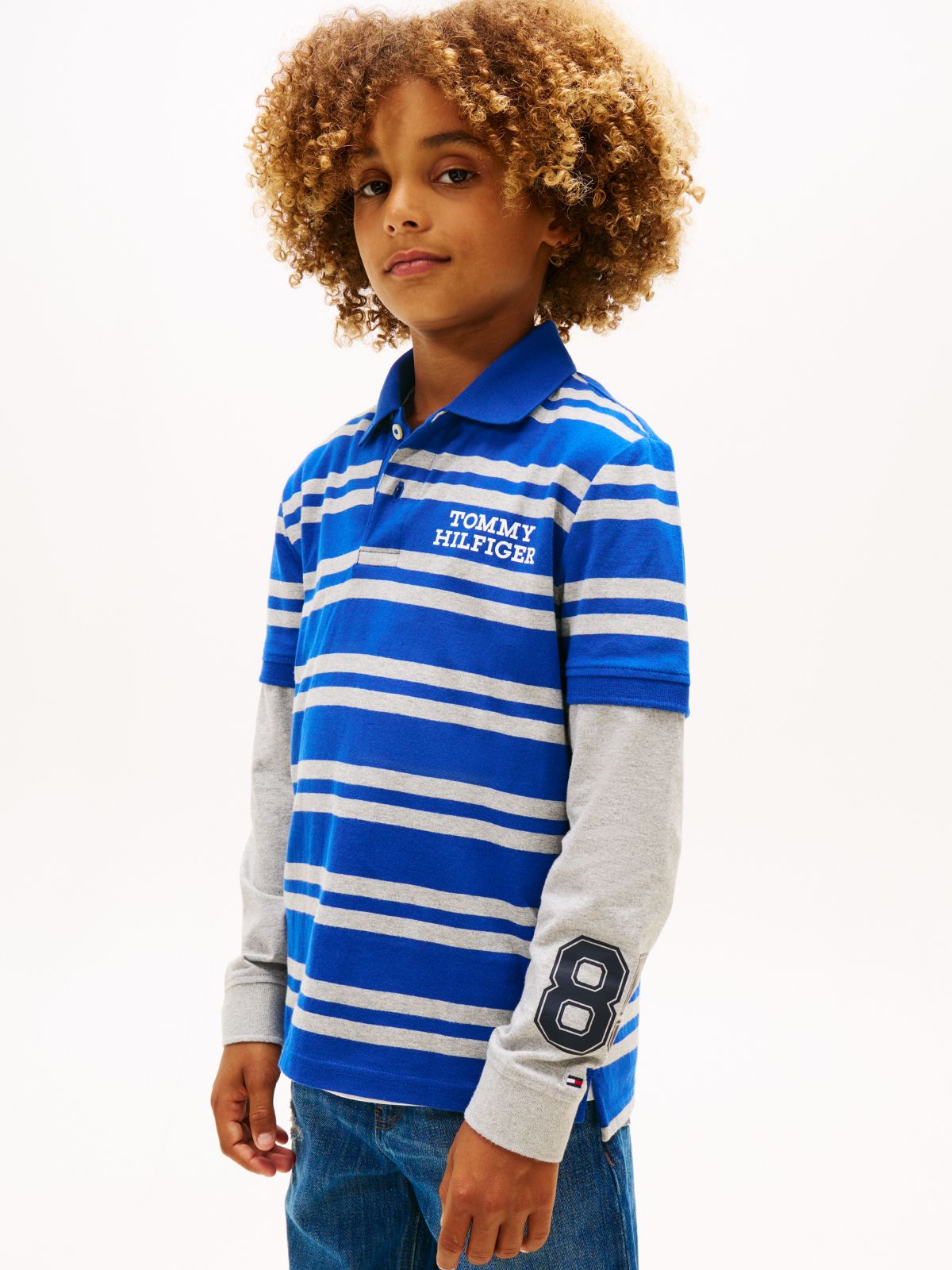 Kids' Logo Stripe Layered-Look Polo — Wedge Blue