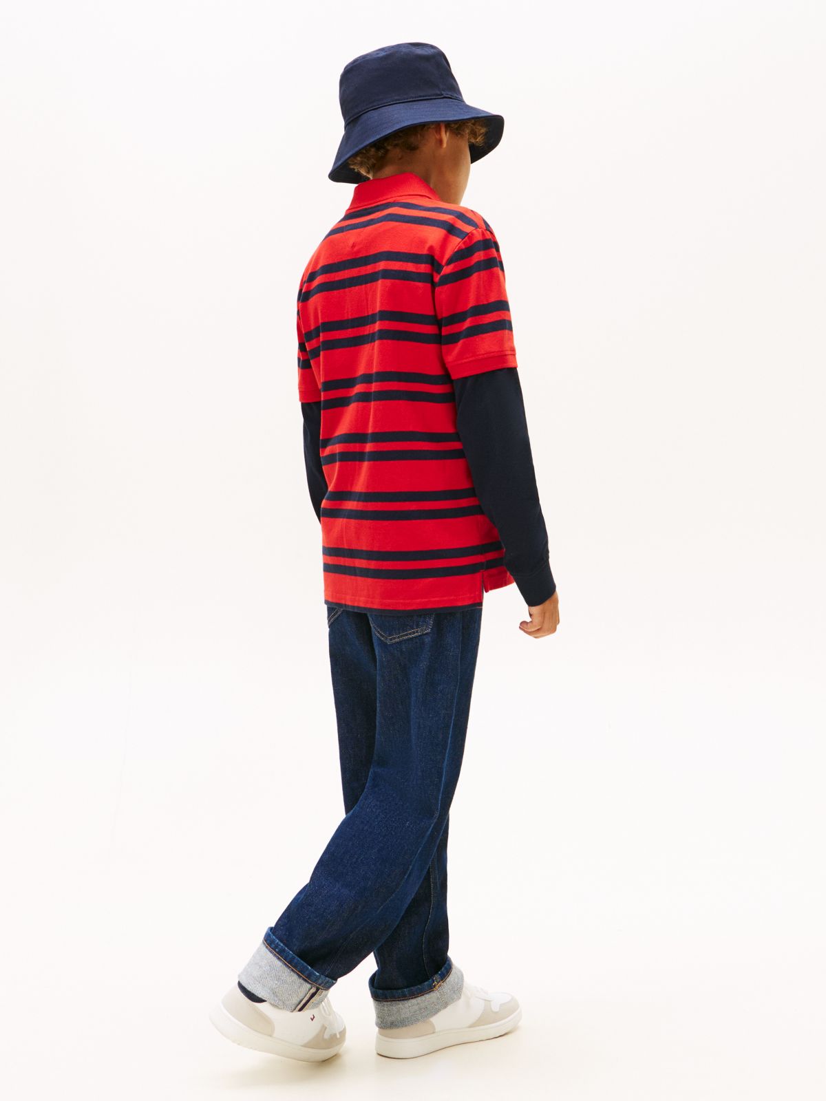 Kids' Logo Stripe Layered-Look Polo — Deep Crimson