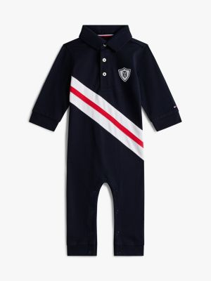 Babies' Long-Sleeve Banner Polo Coverall, Navy
