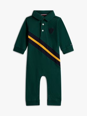 Babies' Long-Sleeve Banner Polo Coverall, Ornamental Green