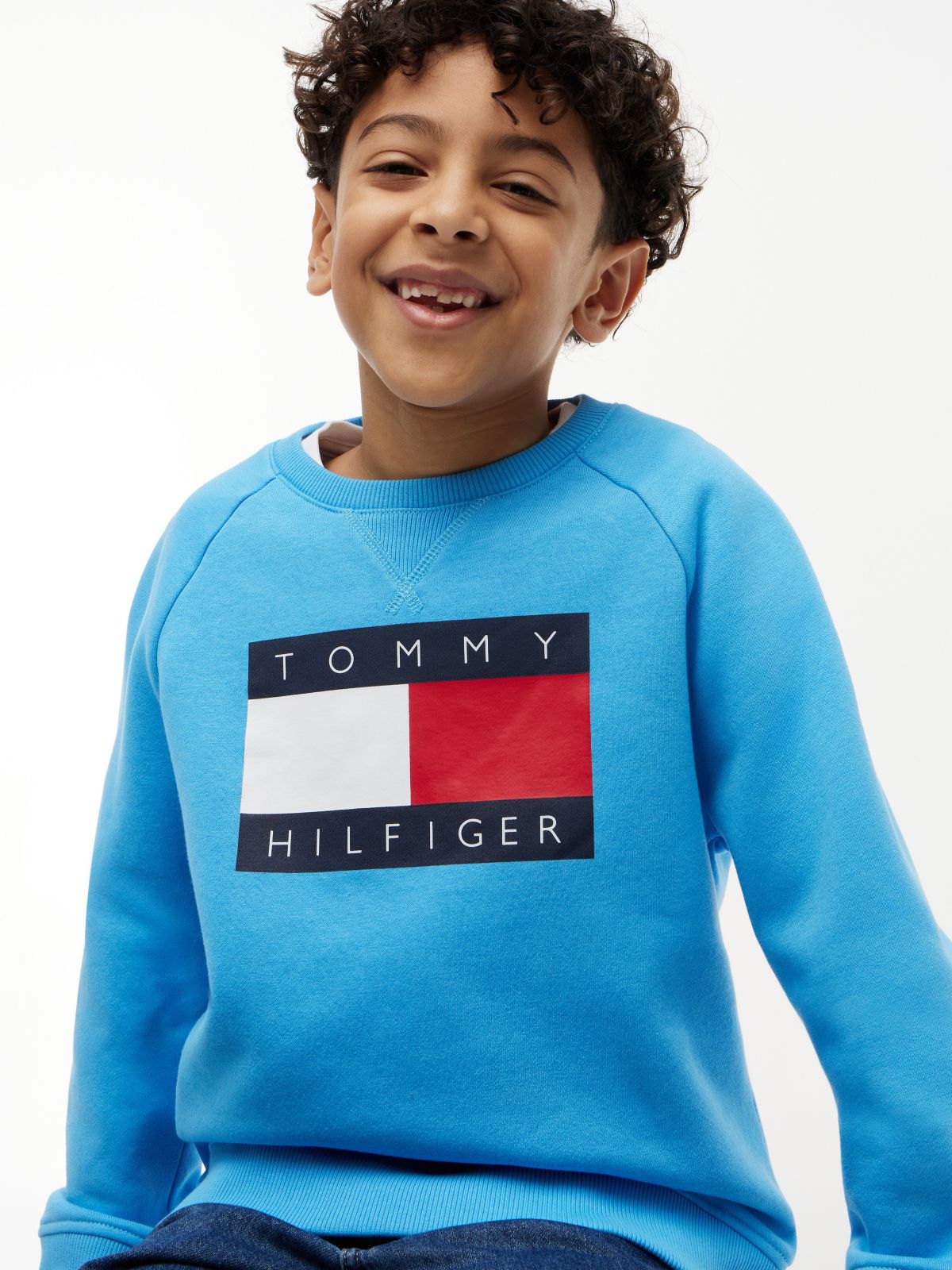 Kids' Tommy Flag Logo Raglan Sweatshirt — Frigid Blue