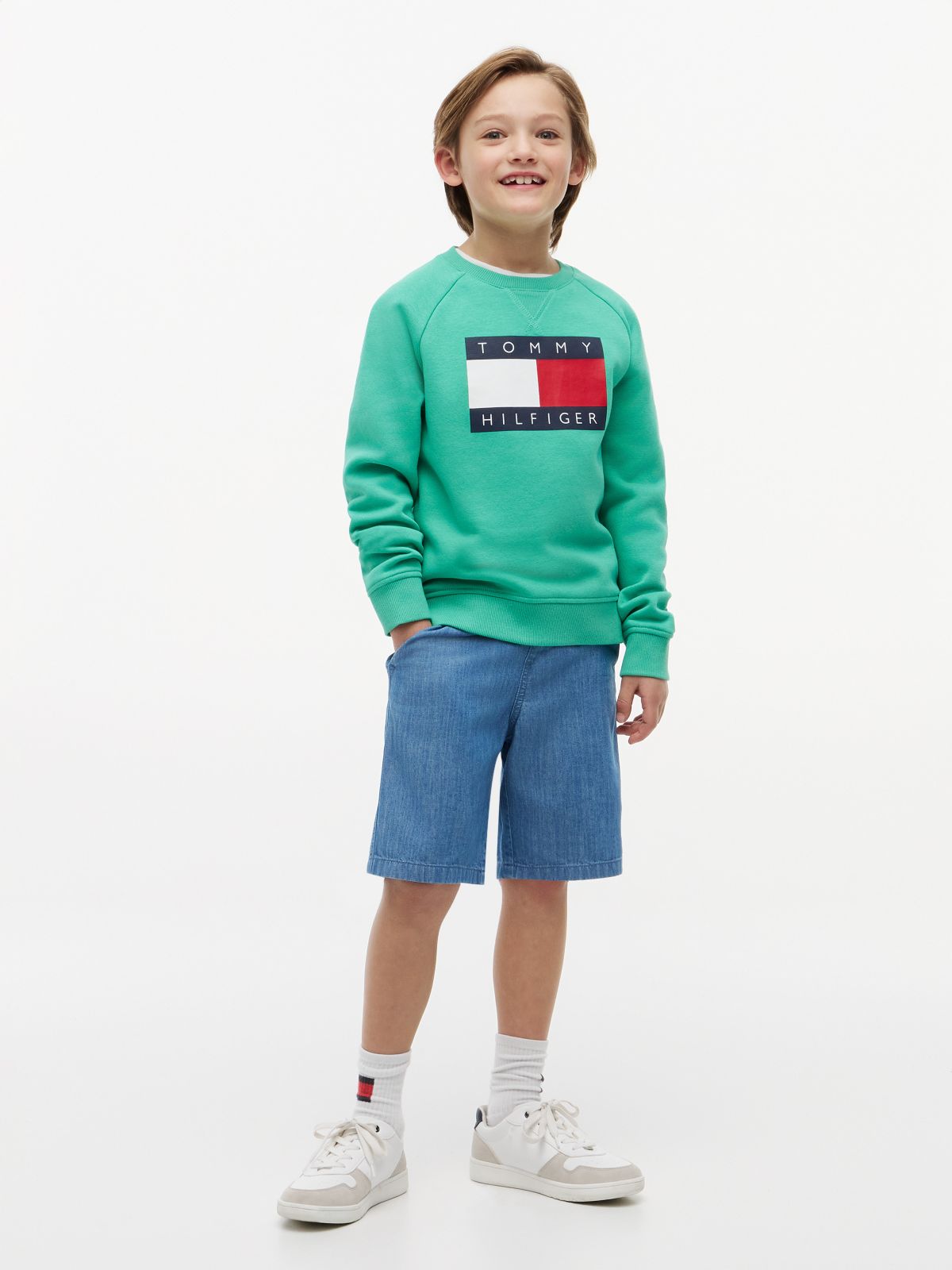 Kids' Tommy Flag Logo Raglan Sweatshirt — Aloha Green