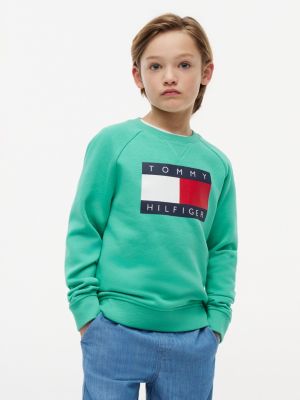 Kids' Tommy Flag Logo Raglan Sweatshirt, Aloha Green