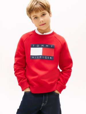 Kids' Tommy Flag Logo Raglan Sweatshirt, Primary Red