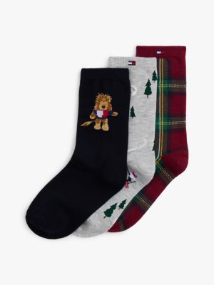 Kids' Holiday Print Trouser Sock 3-Pack, Rouge / Multi