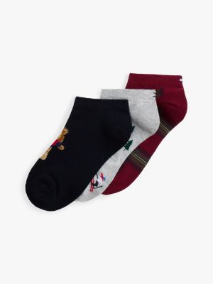 Kids' Holiday Print Ankle Sock 3-Pack, Blue Heather / Multi