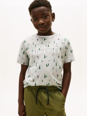 Kids' Tommy Ski Motif Logo T-Shirt, Light Grey Heather