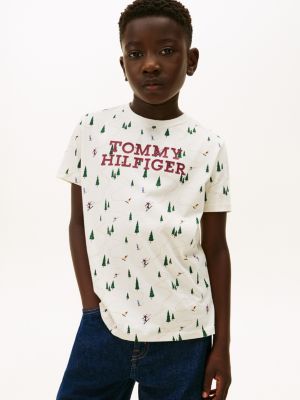 Kids' Tommy Ski Motif Logo T-Shirt, Ivory