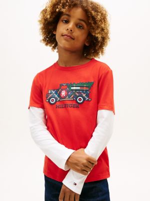 Kids' Holiday Truck Layered Look T-Shirt, Deep Crimson