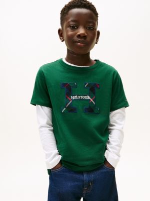 Kids' Tartan Hilfiger Logo T-Shirt, Ornamental Green