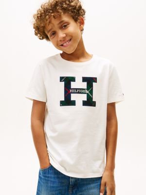 Kids' Tartan Hilfiger Logo T-Shirt, Ivory