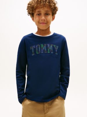 Kids' Plaid Tommy Logo T-Shirt, Carbon Navy