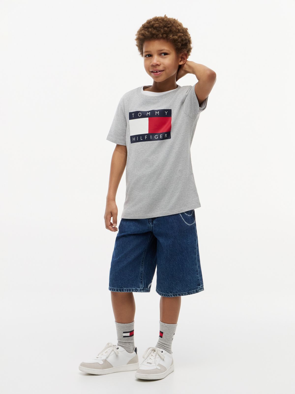 Kids' Tommy Flag Logo T-Shirt — Light Grey Heather