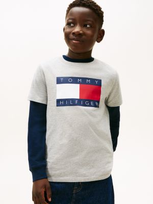 Kids' Tommy Flag Logo T-Shirt, Light Grey Heather