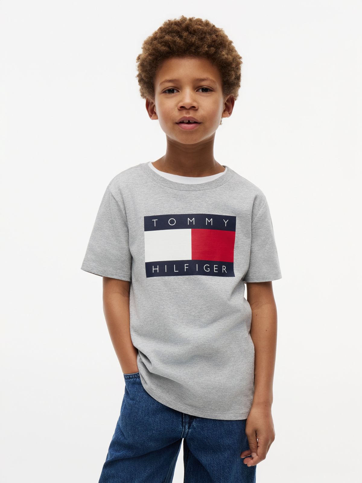 Kids' Tommy Flag Logo T-Shirt — Light Grey Heather