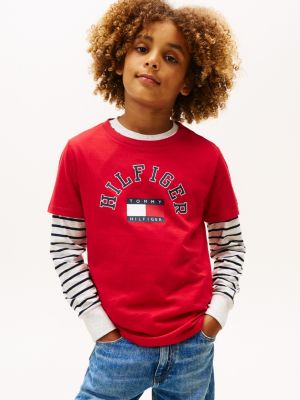 Kids' Arch Hilfiger Flag Logo T-Shirt, Primary Red