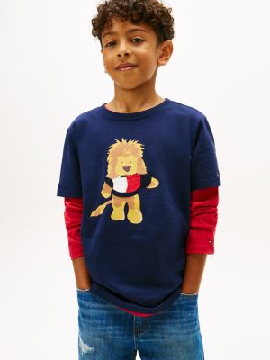 Kids' Lion Logo T-Shirt, Carbon Navy