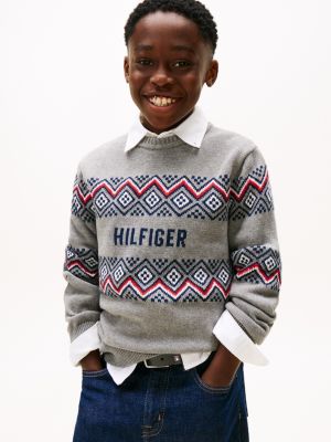 Kids' Fair Isle Sweater, Grey Multi