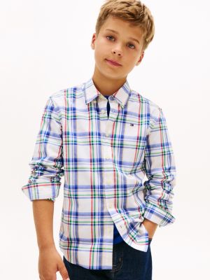 Kids' Plaid Stretch Shirt, Optic White