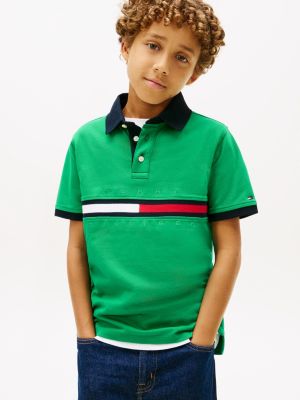 Kids' Flag Stripe Logo Polo, Olympic Green